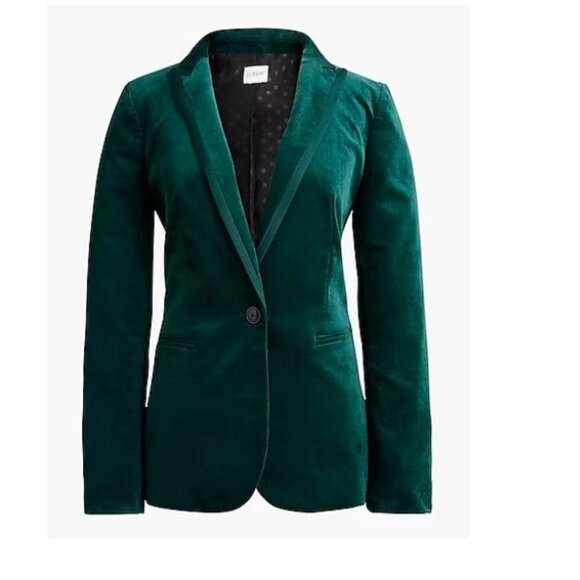 J.Crew $218 Velvet One Button Blazer Forest Green Size 6 BU281